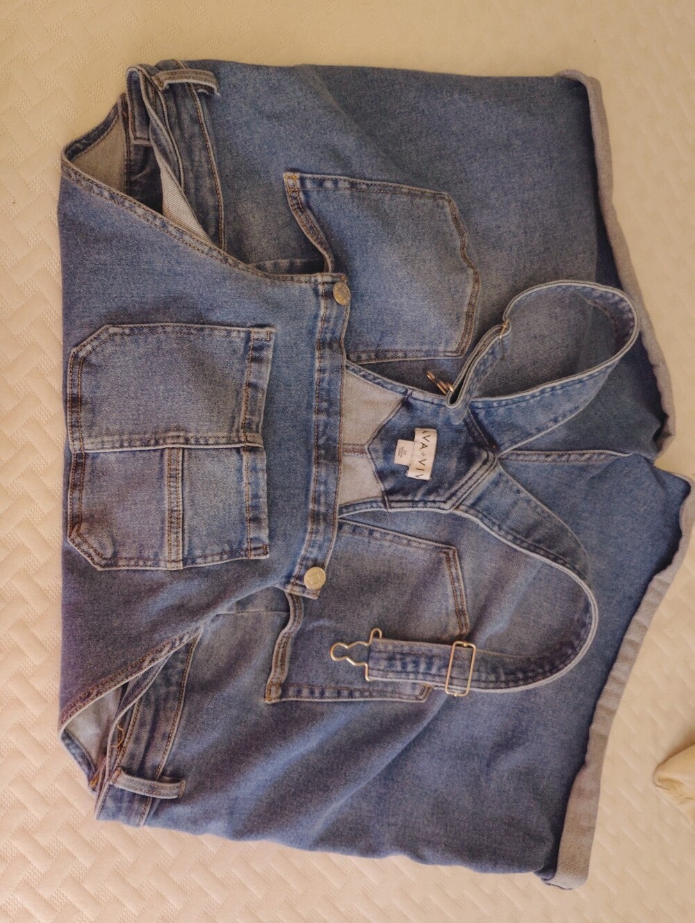 Women's Blue Denim Overalls Shorts - Sz 22